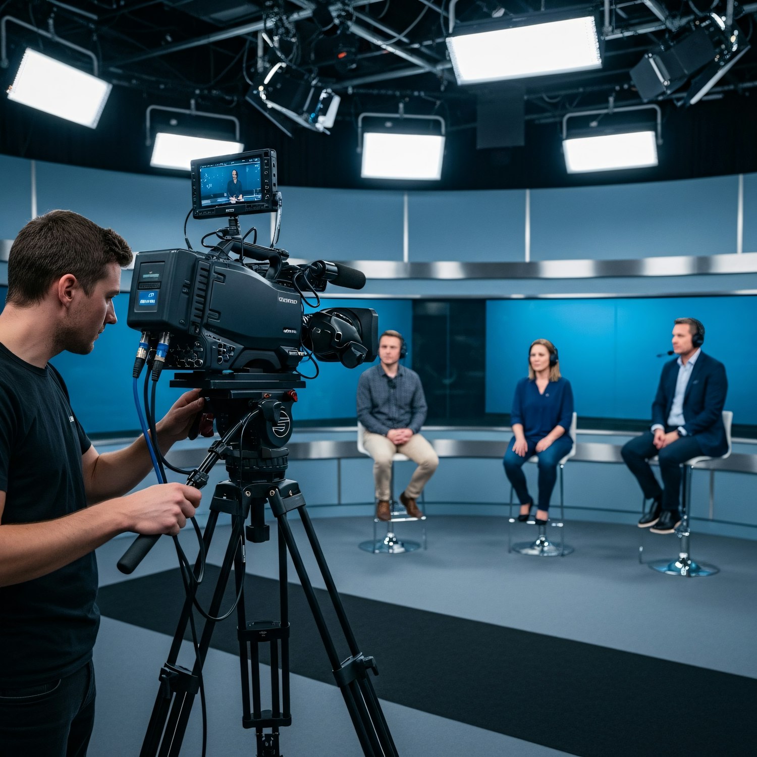 A scene depicting a person engaged in a professional remote video interview, emphasizing good lighting, a clear background, and direct camera eye contact for a strong impression.