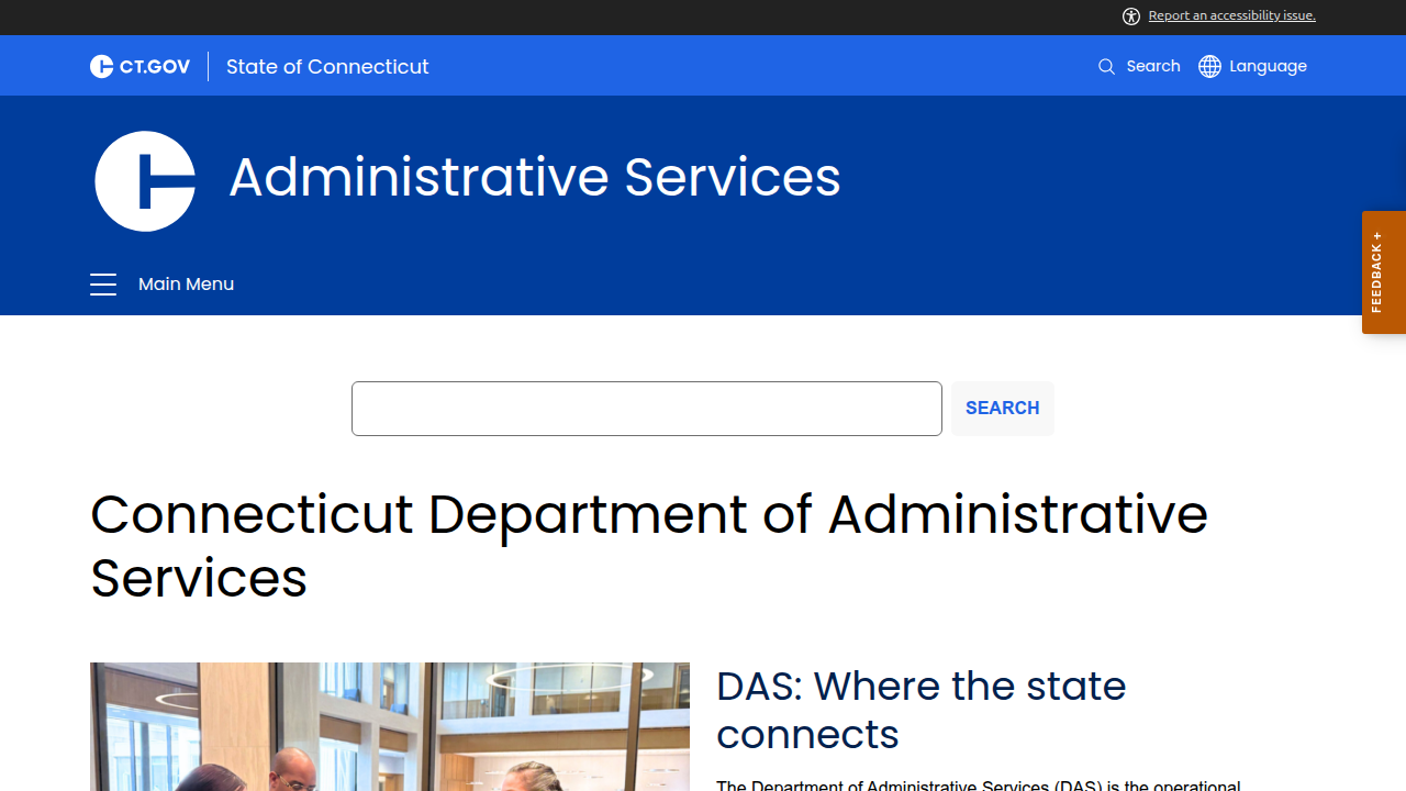 The main portal for the Connecticut Department of Administrative Services, which oversees state careers and administrative policies, including telework guidelines.