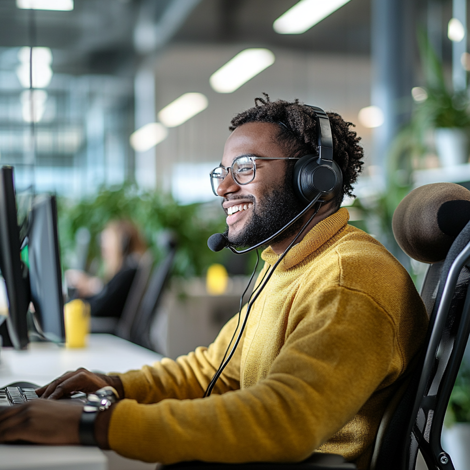 An account manager engages in a supportive virtual conversation with a client, focusing on building long-term relationships.