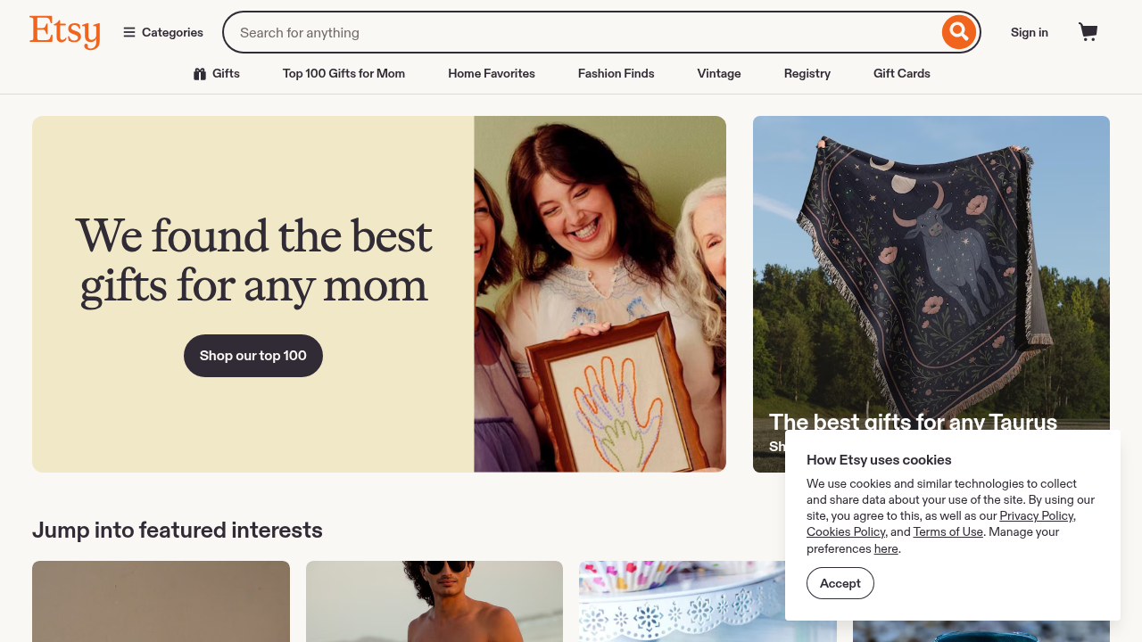 A screenshot of a prominent e-commerce marketplace homepage, demonstrating platforms where part-time sellers operate.