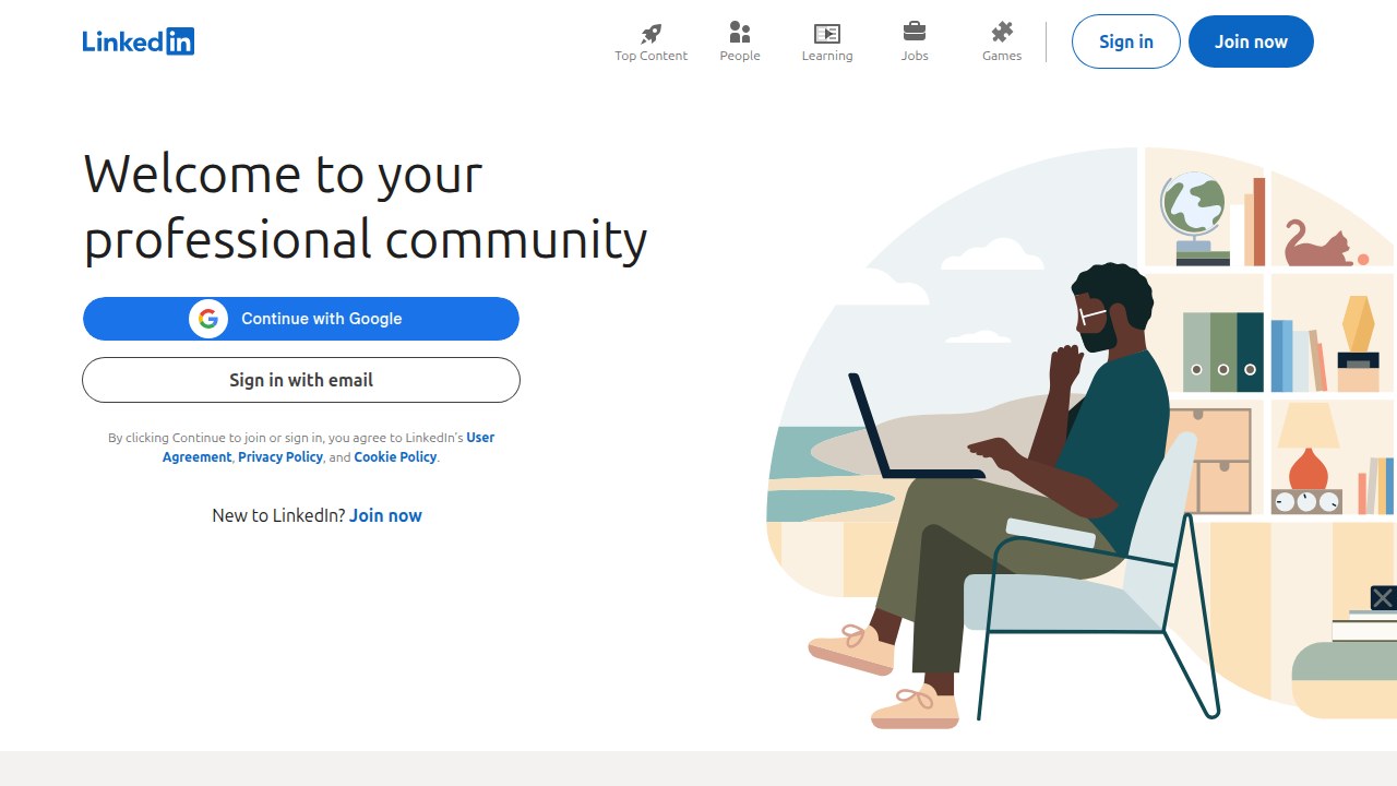 A screenshot of the LinkedIn homepage, showcasing its role as a vital platform for professional networking, personal branding, and career advancement in remote environments.